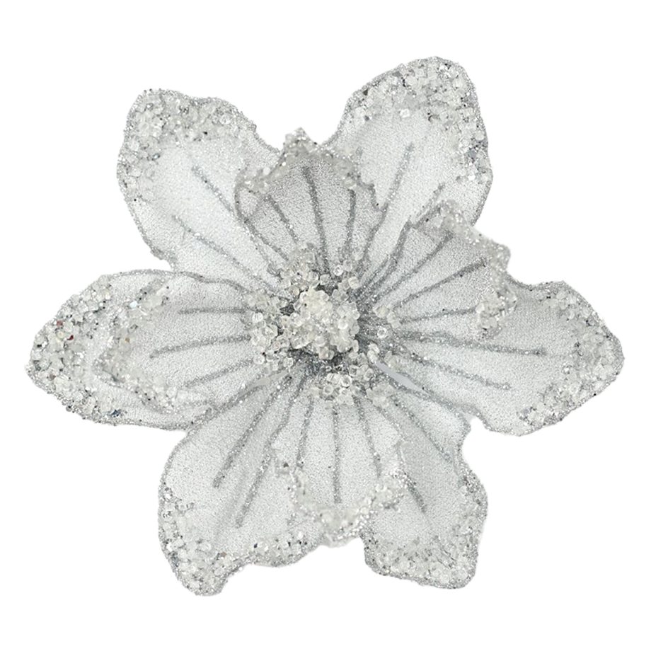 MAGNOLIA HEAD SILVER 8.5" GLITTER METALLIC W/ CLIP