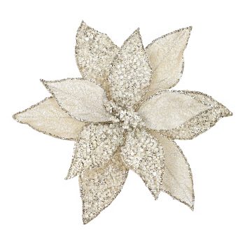 POINSETTIA HEAD CHAMPAGNE 11.5" METALLIC ICED W/ CLIP