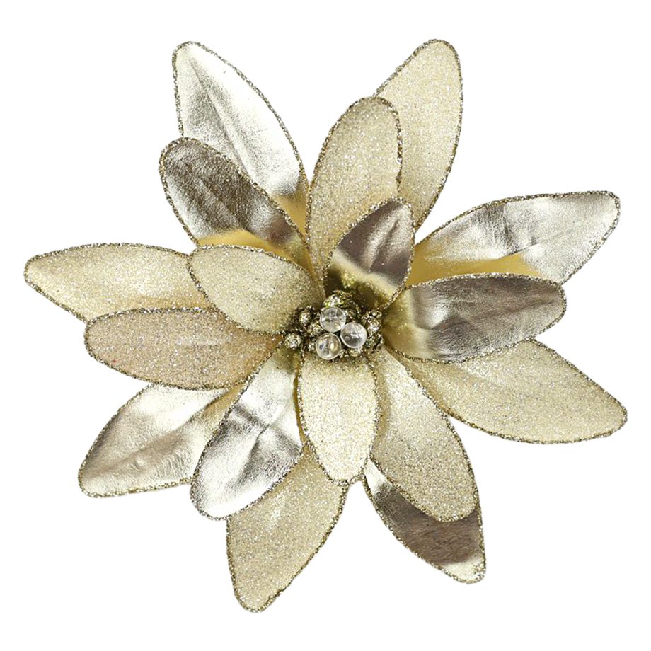POINSETTIA HEAD CHAMPAGNE 11" METALLIC W/ CLIP