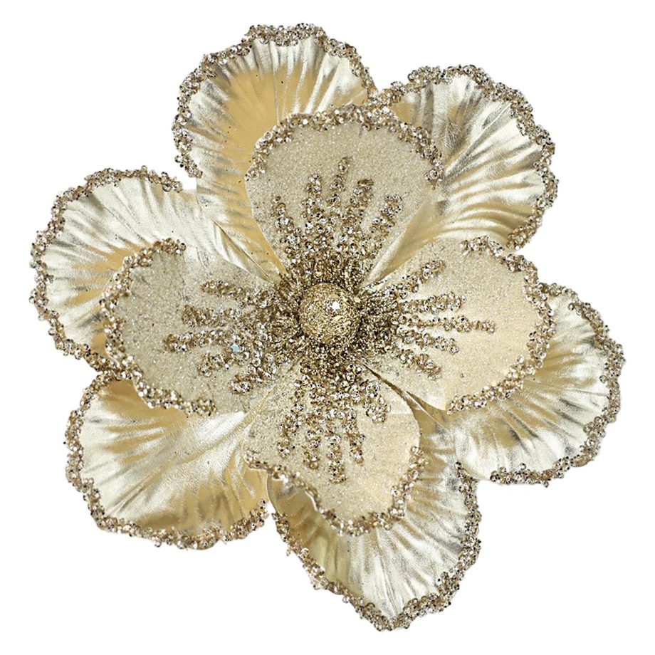 MAGNOLIA HEAD CHAMPAGNE 8" GLITTER METALLIC W/ CLIP