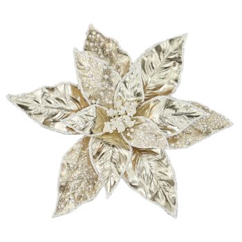 POINSETTIA HEAD CHAMPAGNE 11" METALLIC W/ CLIP