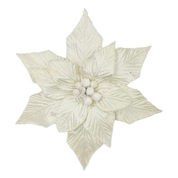 POINSETTIA HEAD IVORY /WHITE 12" VELVET W/ CLIP