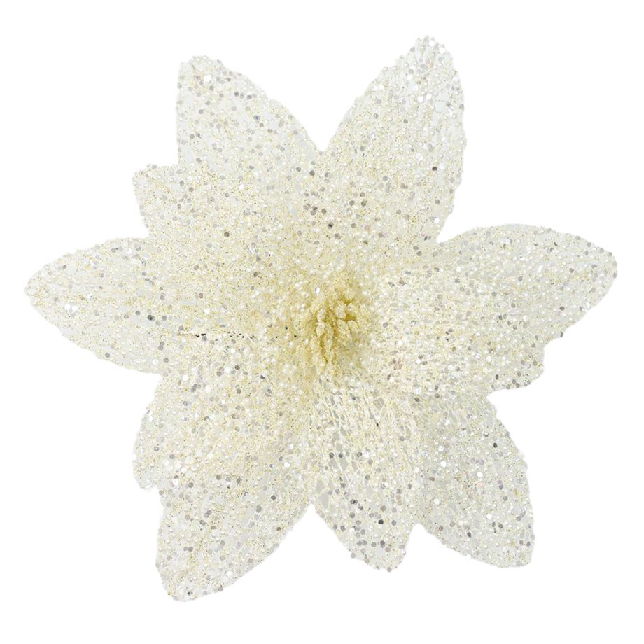 POINSETTIA HEAD IVORY 12" SHEER W/ CLIP