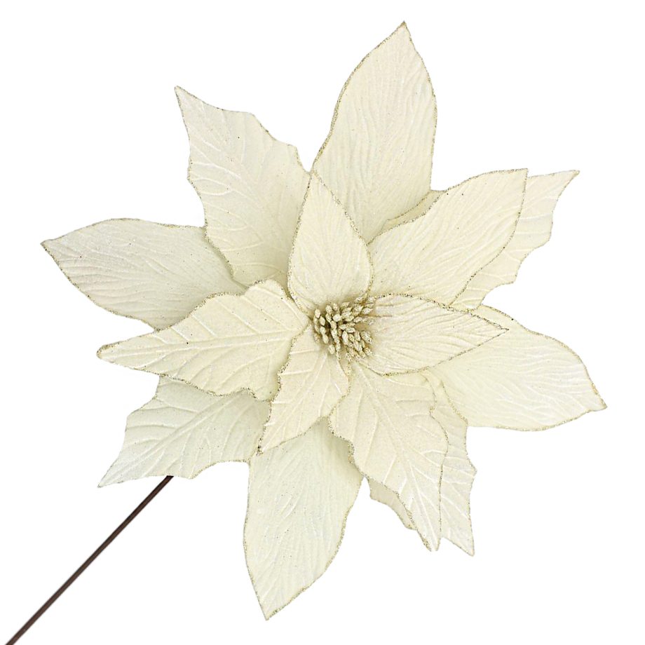 POINSETTIA STEM IVORY 18" HEAD VELVET W/ 20" STEM