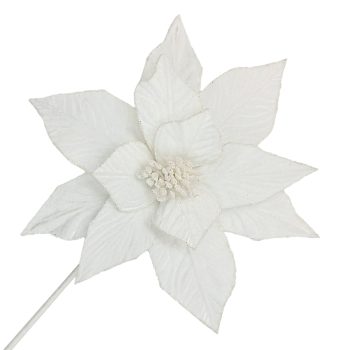 POINSETTIA STEM WHITE 12" HEAD VELVET W/ 20" STEM