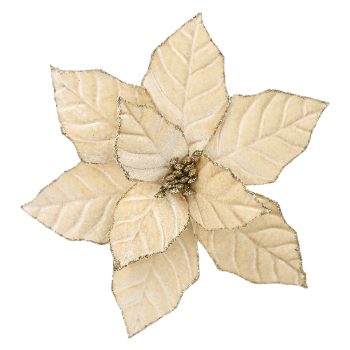 POINSETTIA HEAD CHAMPAGNE 9.5" VELVET W/ CLIP