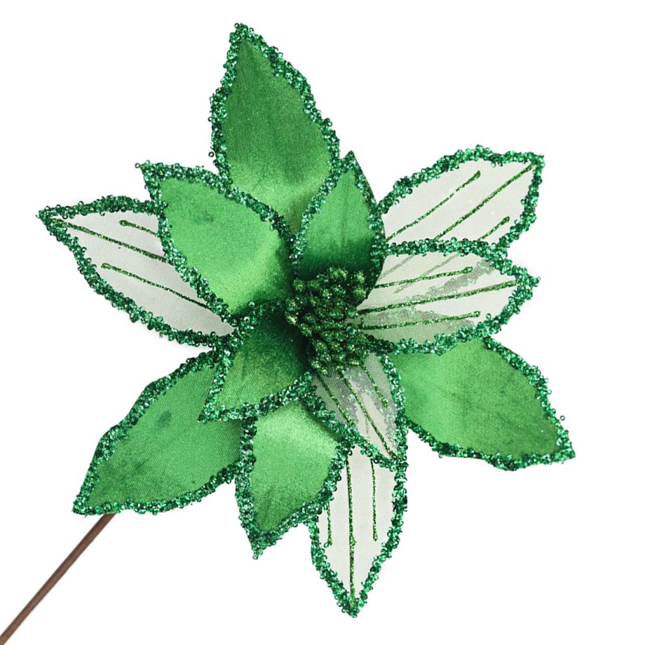 POINSETTIA STEM GREEN EMERALD 12" HEAD VELVET SHEER W/ 20" STEM