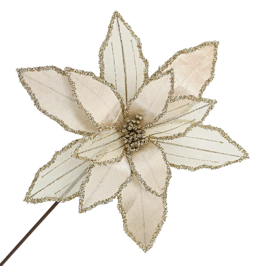 POINSETTIA STEM CHAMPAGNE 16" HEAD VELVET SHEER W/ 20" STEM