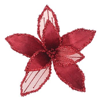 POINSETTIA HEAD BURGUNDY 9" VELVET SHEER W/ CLIP