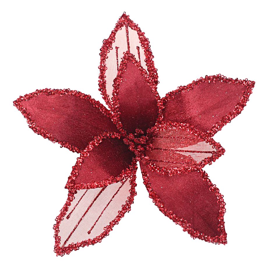 POINSETTIA HEAD BURGUNDY 9" VELVET SHEER W/ CLIP