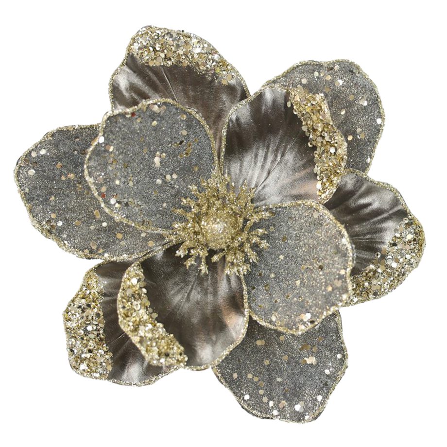 MAGNOLIA HEAD PLATINUM GRAY 8.5" LEATHER CH GLITTER  W/ CLIP