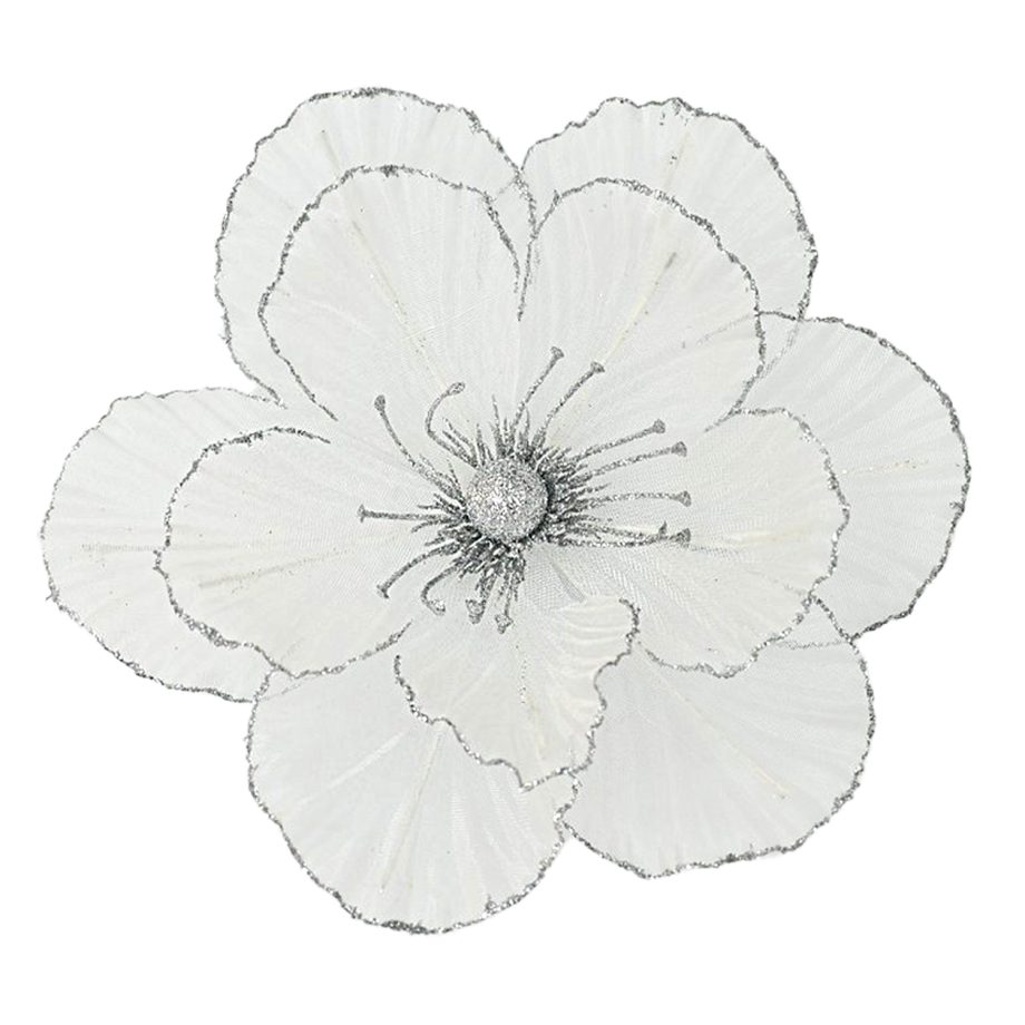MAGNOLIA HEAD WHITE/SILVER 10.5" SHEER W/ CLIP
