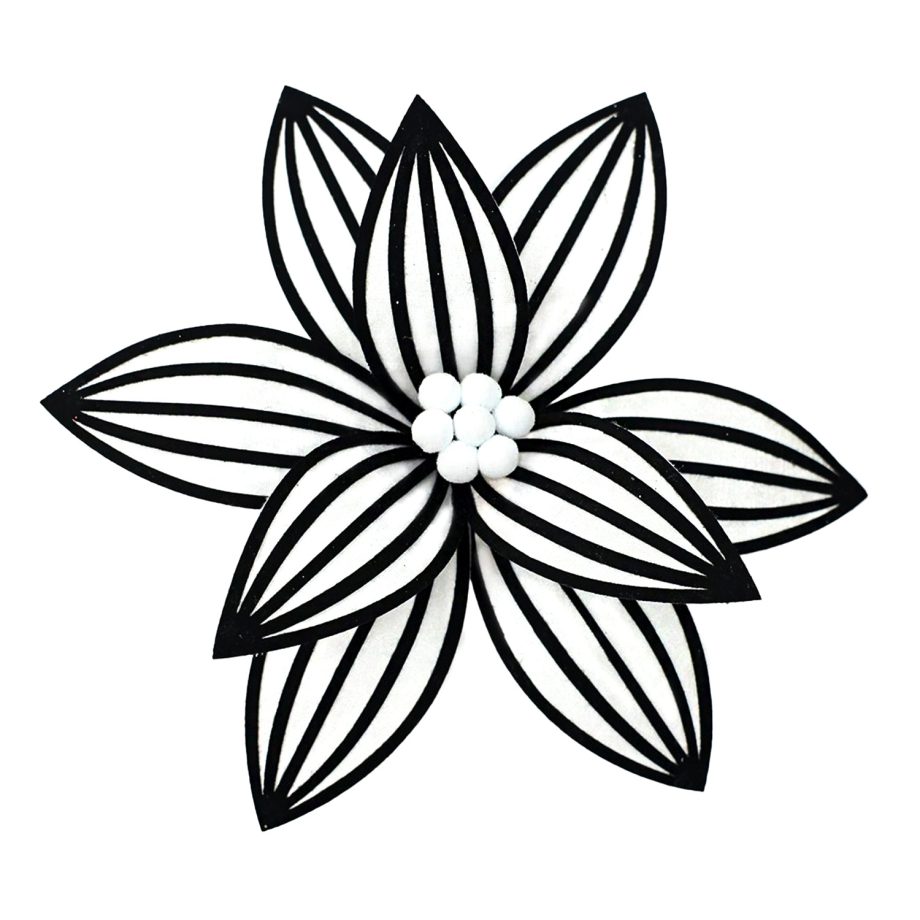 POINSETTIA HEAD BLACK /WHITE 11.5" VELVET W/ CLIP