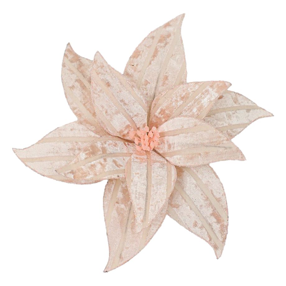 POINSETTIA HEAD PINK 12" VELVET W/ CLIP