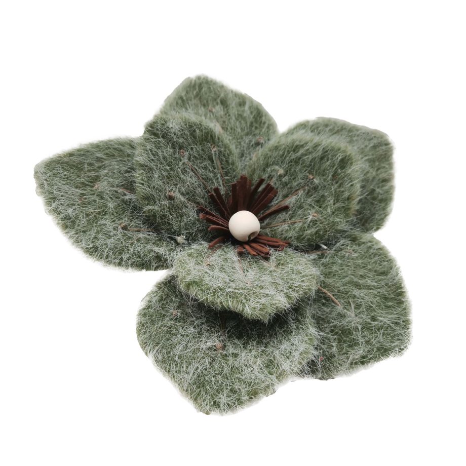 MAGNOLIA HEAD GREEN MOSS 7" FELT FROSTED LOOK W/ CLIP