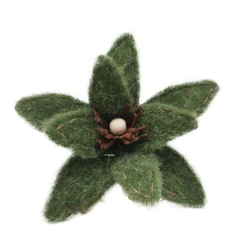 POINSETTIA HEAD GREEN MOSS 6" FELT FROSTED LOOK W/ CLIP