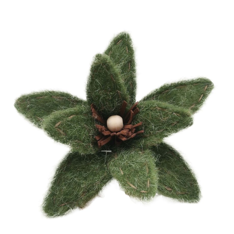 POINSETTIA HEAD GREEN MOSS 6" FELT FROSTED LOOK W/ CLIP
