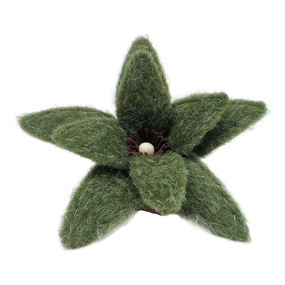 POINSETTIA HEAD GREEN MOSS 9" FELT FROSTED LOOK W/ CLIP