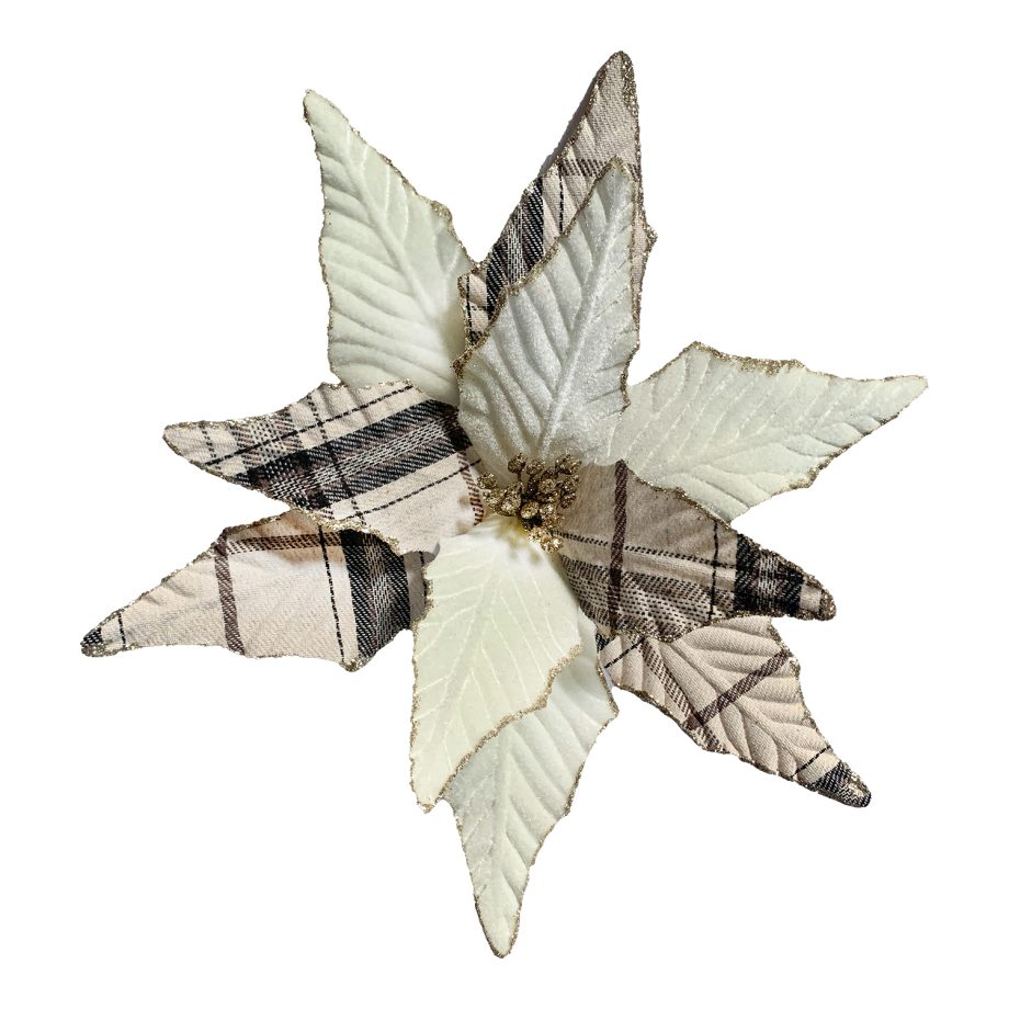 POINSETTIA HEAD IVORY 2-TONE 10.5" VELVET/ FABRIC W/ CLIP