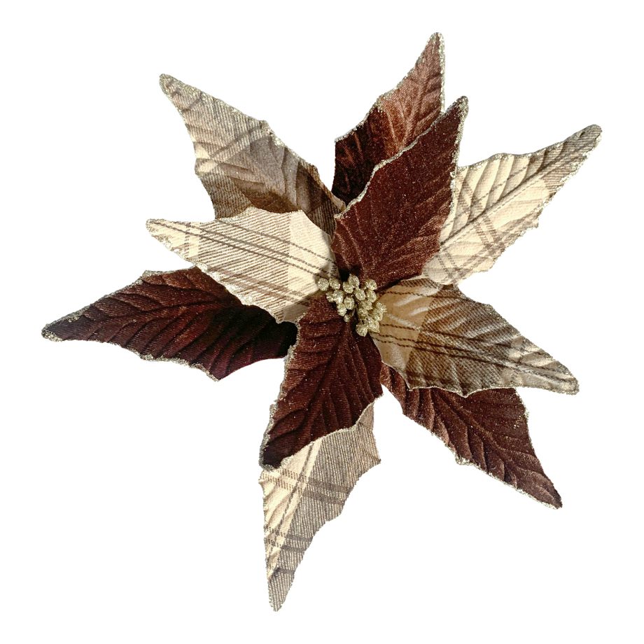 POINSETTIA HEAD BROW/ CHOCOLATE 10.5" VELVET/ FABRIC W/ CLIP