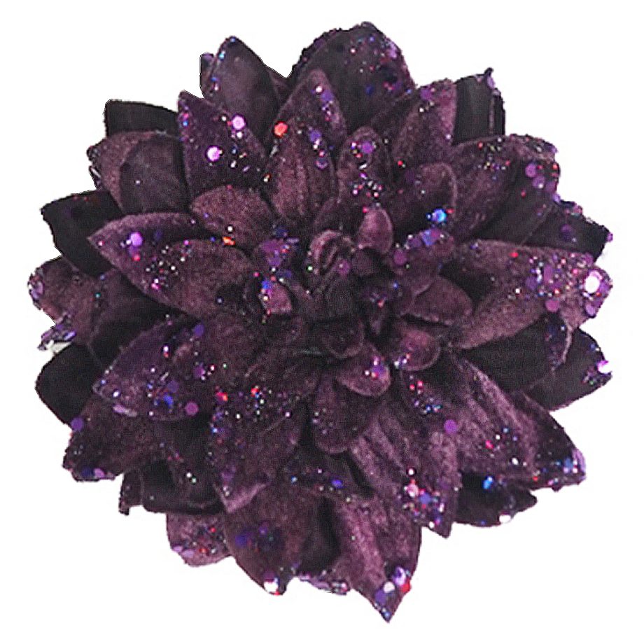 PEONY HEAD PURPLE 6" CARDED W/ GLITTER & CLIP