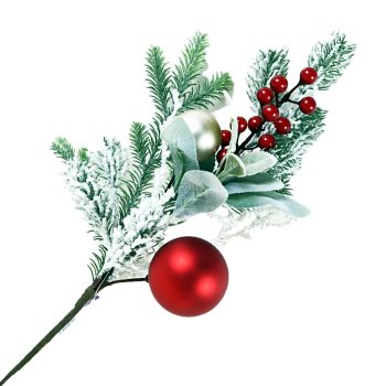 SPRAY FLOCKED PINE 18" RED BERRIES W/  BALLS RED/GREEN/GOLD
