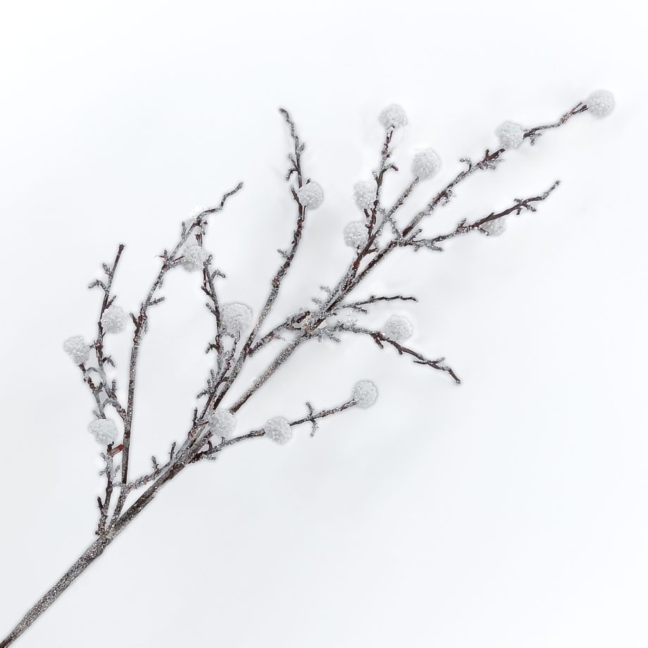 SPRAY BERRIES ON TWIGS 35.5" NATURAL W/ WHITE BERRIES AND SNOW