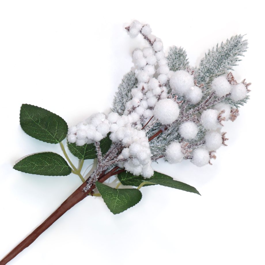 PICK BERRY 14" WHITE FROSTED MIXED BERRY & PINE