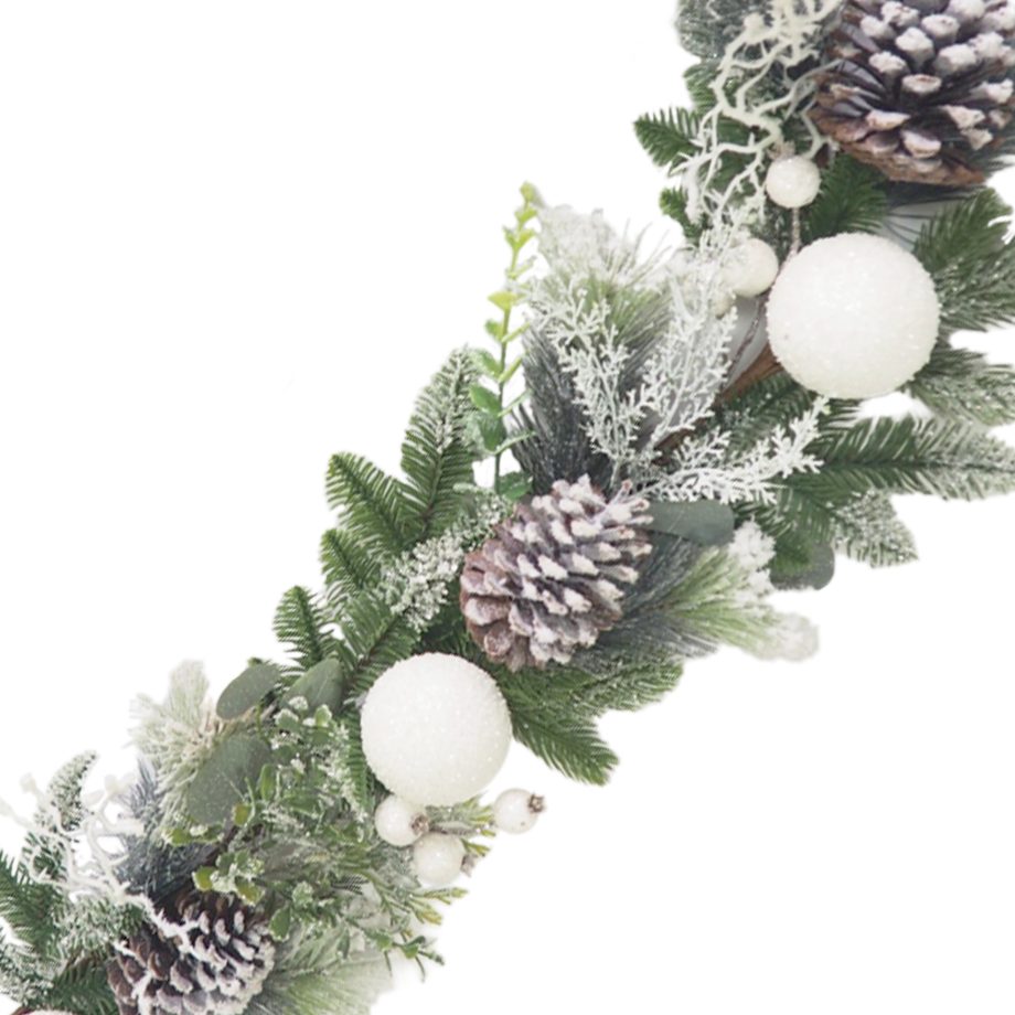 GARLAND PINE FROSTED 72" MIXED PINE W/ PINE CONES & SNOW BALLS