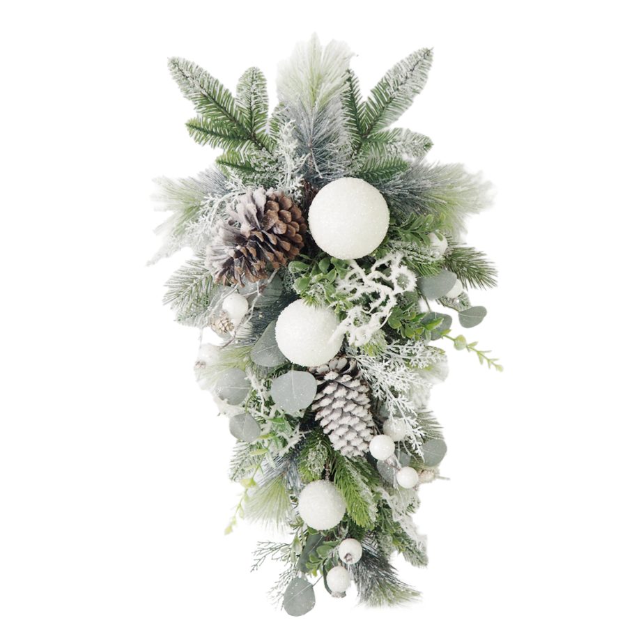 TEARDROP PINE FROSTED 30" MIXED PINE W/ PINE CONES & SNOW BALLS