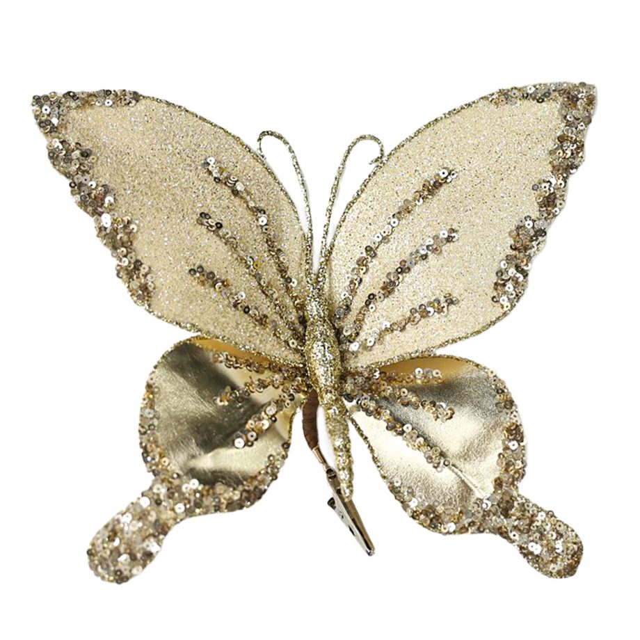 BUTTERFLY CHAMPAGNE 9"x7.8" GLITTER METALLIC