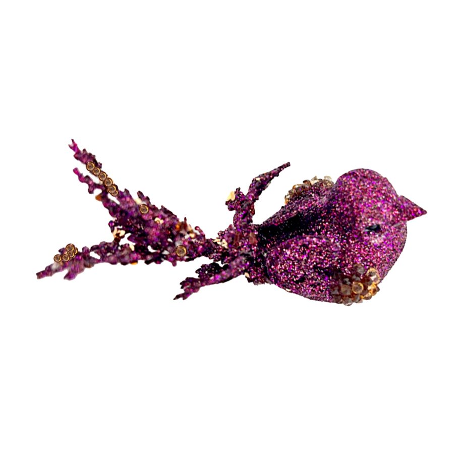 BIRD PURPLE 3" W/ SEQUINS & GLITTER