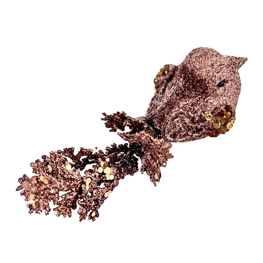 BIRD BROWN 3" W/ SEQUINS & GLITTER