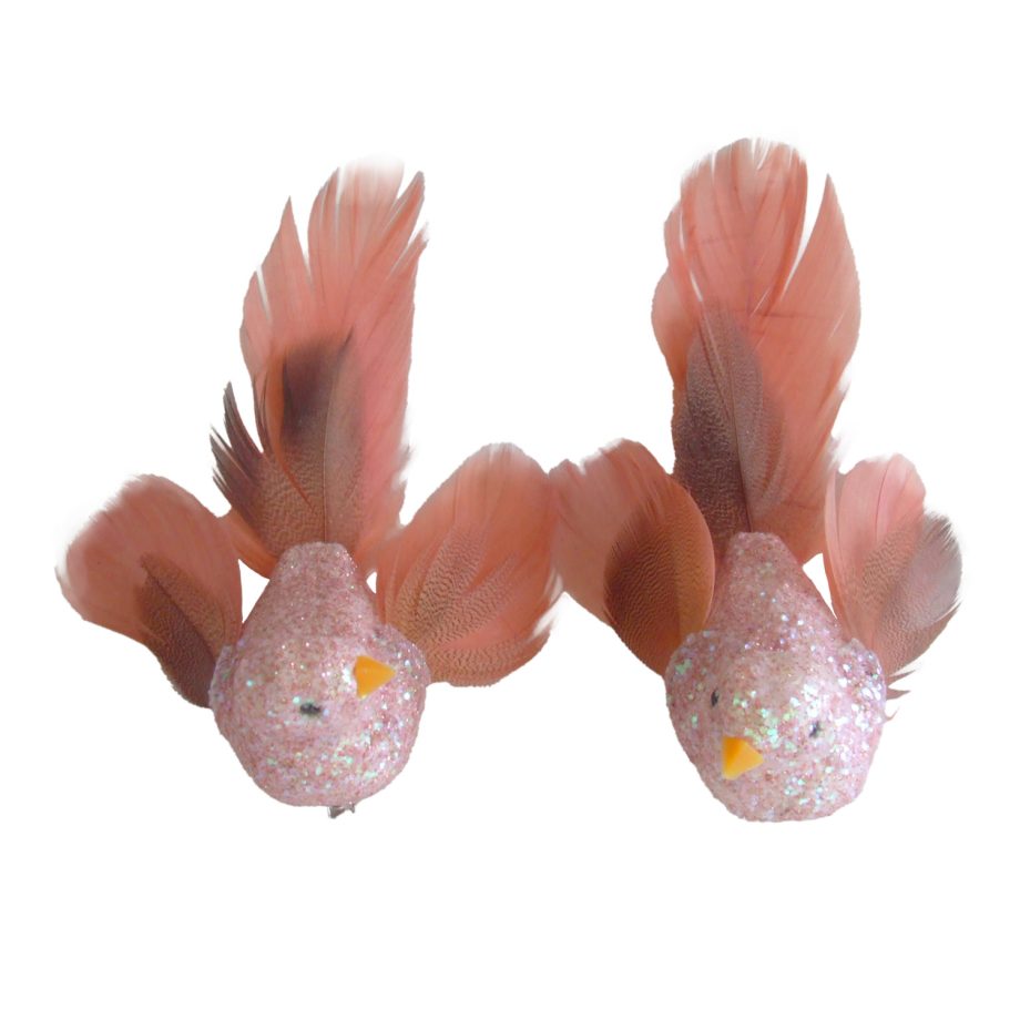 BIRD PINK FEATHERS 7" PINK GLITTER W/ CLIP 2 ASSTD.