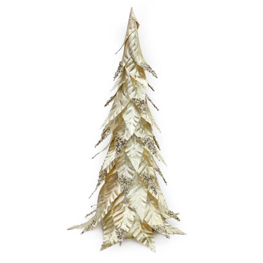 CONE TREE METALLIC CHAMPAGNE LEAVES 19" W/ GLITTER