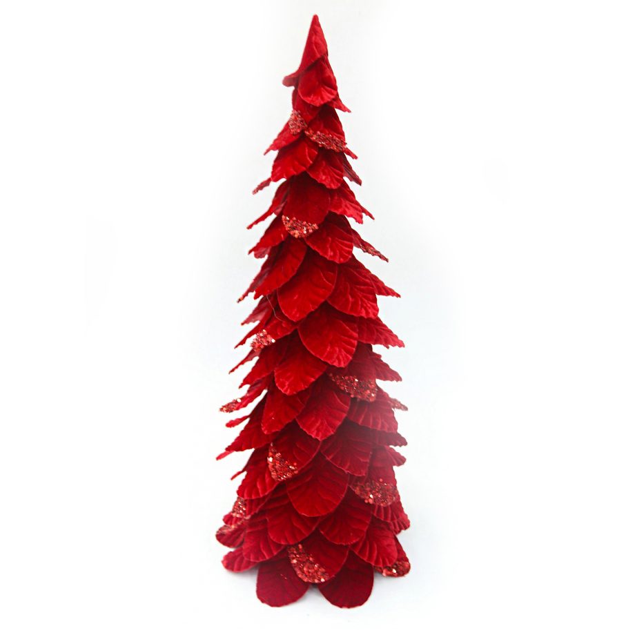 CONE TREE VELVET RED LEAVES 26" W/ GLITTER