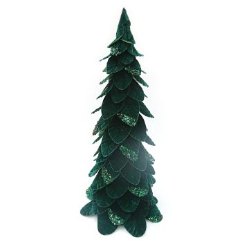 CONE TREE VELVET EMERALD GREEN LEAVES 26"  W/ VELVET GLITTER