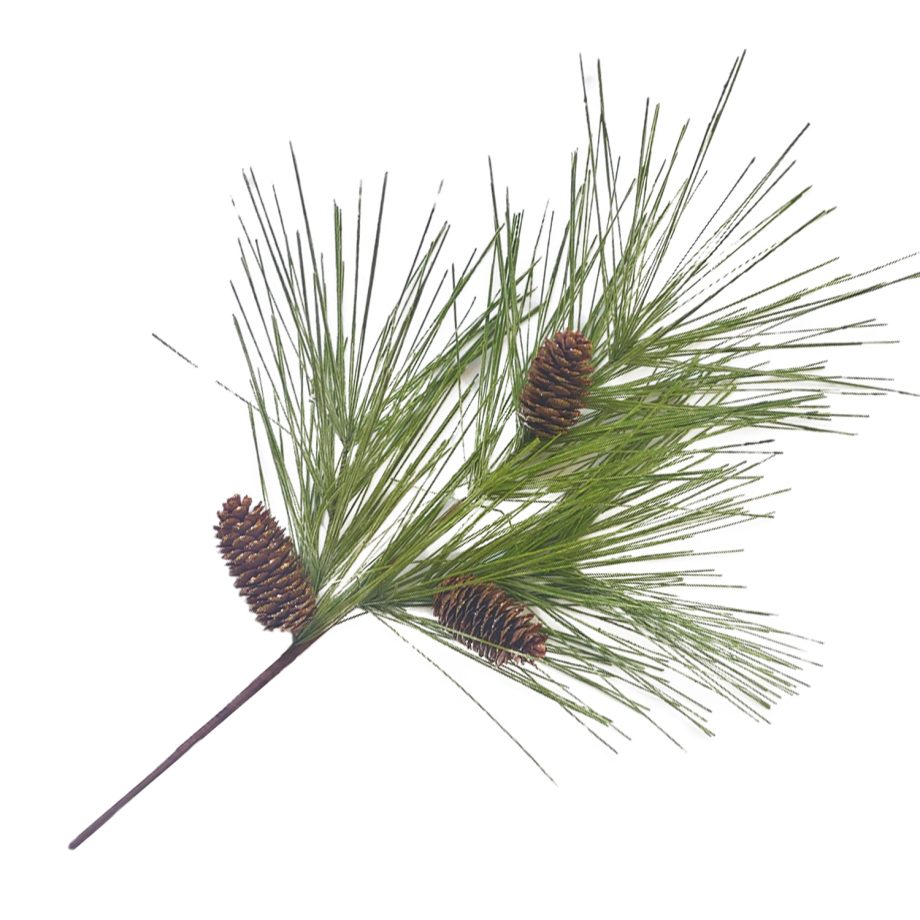 SPRAY PINE 28" LONG NEEDLE W/ CONE MOSS GREEN FLOCK