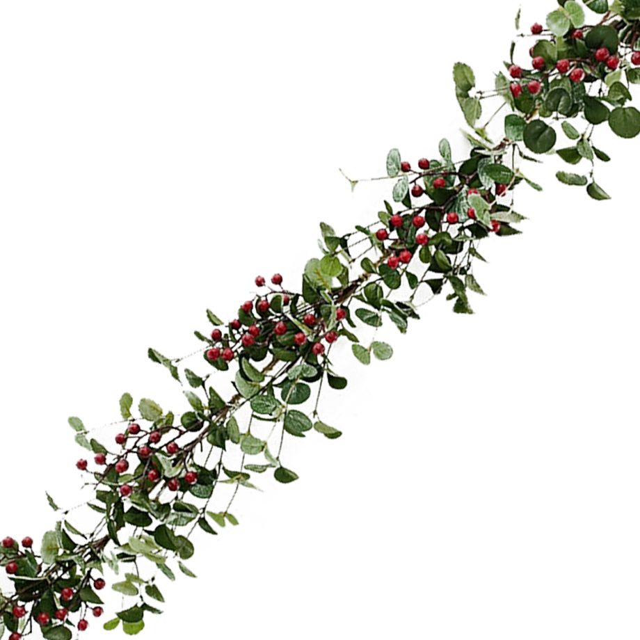 GARLAND MIXED LEAVES 60" W/ EUCALYPTUS & RED BERRIES