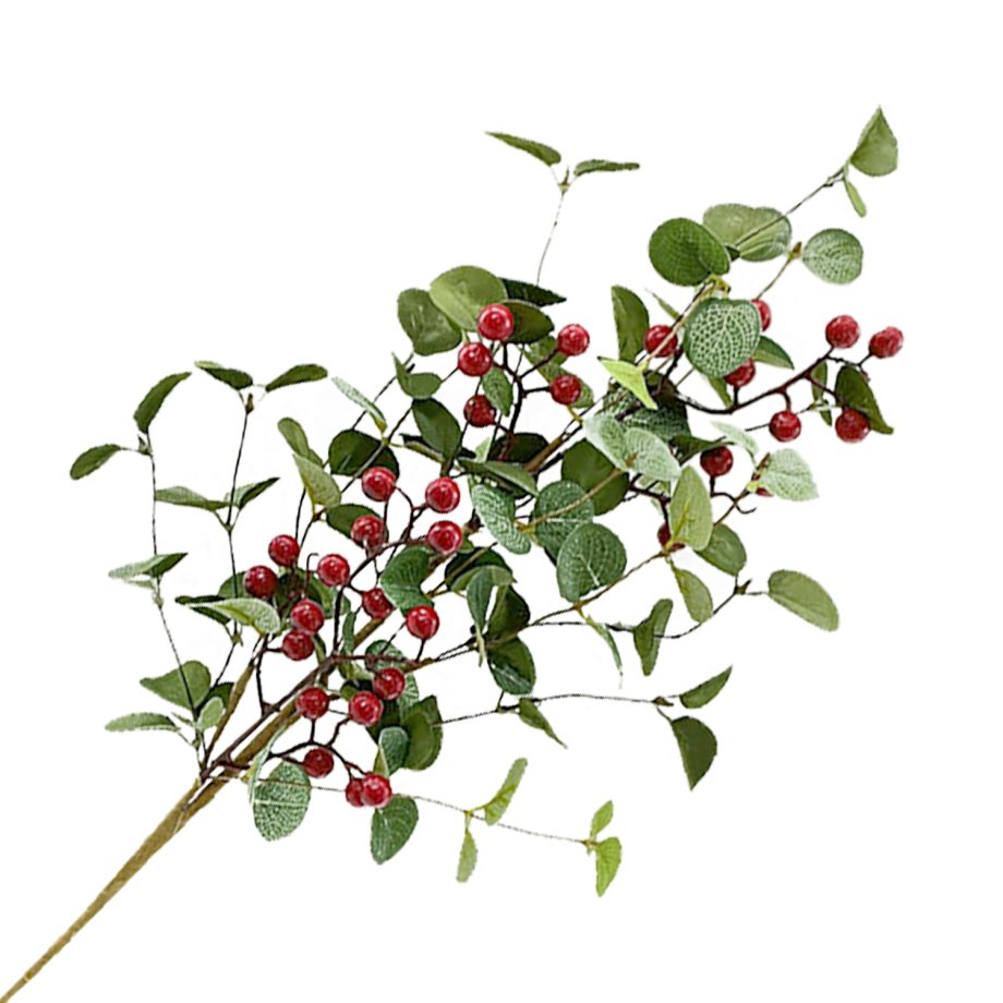 SPRAY LEAVES EUCALYPTUS 30" W/ RED BERRY