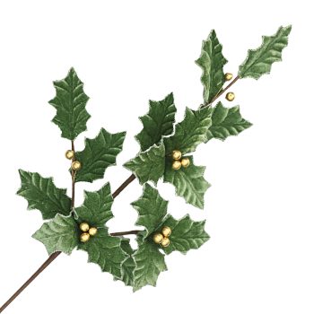 SPRAY LEAVES MAGNOLIA 26" EMERALD GREEN VELVET W/GOLD GLITTER VIEN