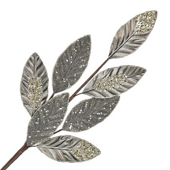 SPRAY LEAVES FABRIC 28" ROSE GOLD VELVET W/GLTR