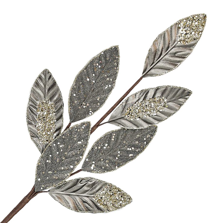 SPRAY LEAVES 26" SMOKE GRAY METALLIC W/CHAMP. GLITTER