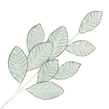 SPRAY LEAVES MAGNOLIA 26.5" MINT VELVET W/ CHAMP. GLIITER EDGE