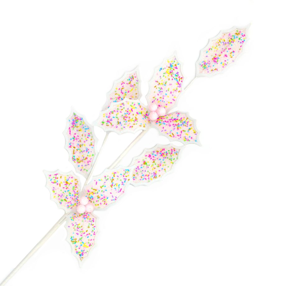 SPRAY CANDY LEAVES 31.5" PINK W/MULTI SPRINKLES