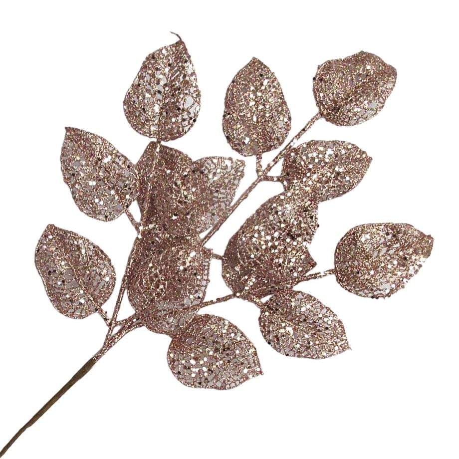 SPRAY LEAVES ROSE 22" ROSE GOLD GLITTER