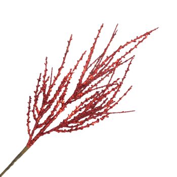 SPRAY GRASS LEAVES  16" RED GLITTER