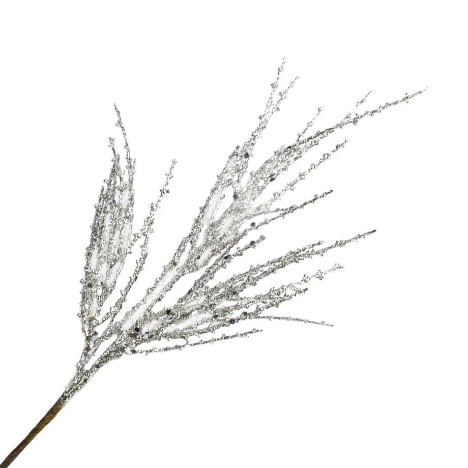 SPRAY GRASS LEAVES 16" SILVER 16" GLITTER