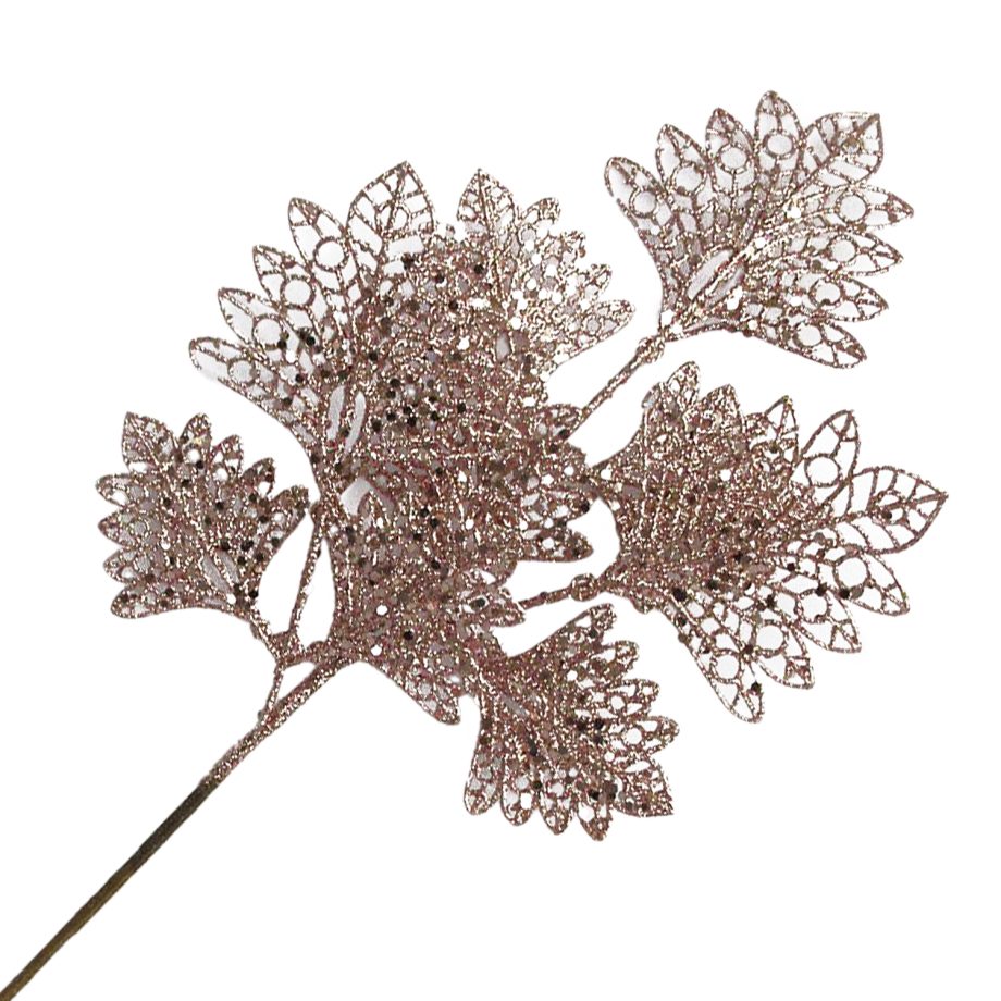 SPRAY LEAVES FAN SHAPE 18"  ROSE GOLD GLITTER