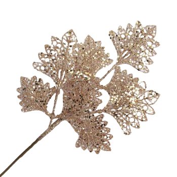 SPRAY LEAVES FAN SHAPE 18" WHITE/ROSE GOLD GLITTER